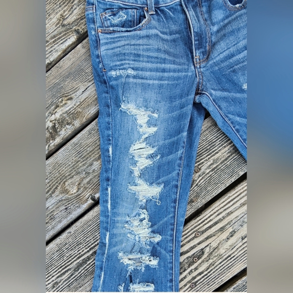 American Eagle AEO Boho Artist Distressed Destroyed Flare Denim Jeans 8 - Picture 12 of 15